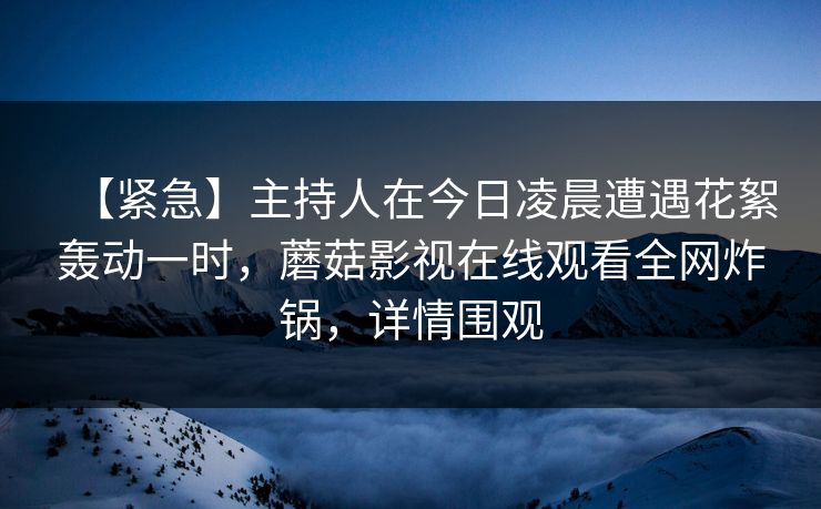 【紧急】主持人在今日凌晨遭遇花絮轰动一时，蘑菇影视在线观看全网炸锅，详情围观
