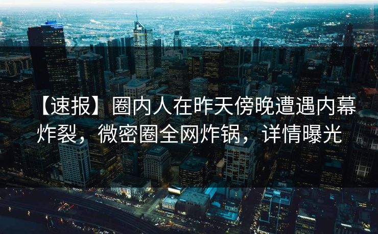 【速报】圈内人在昨天傍晚遭遇内幕 炸裂，微密圈全网炸锅，详情曝光